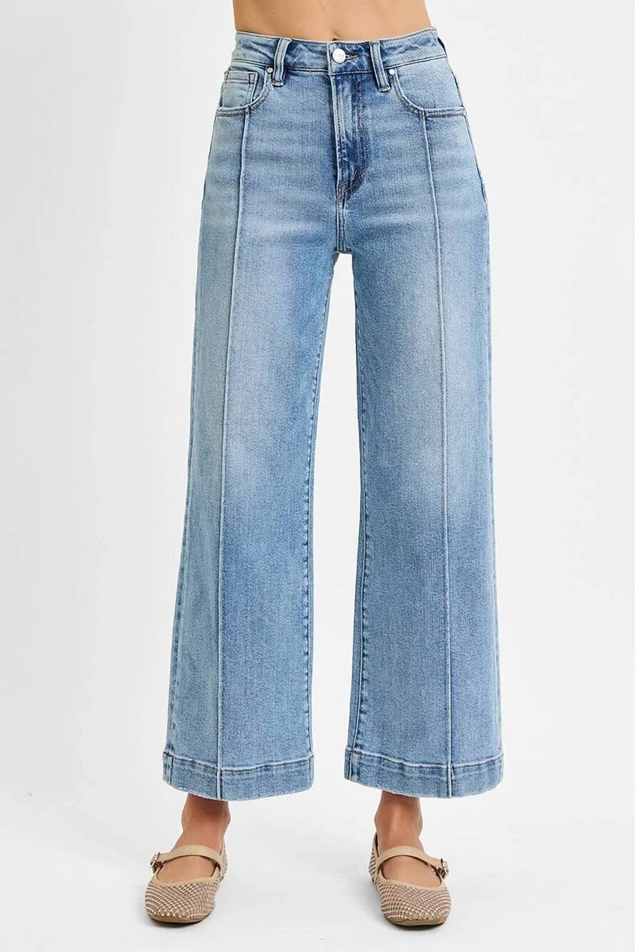 NEW RISEN front seam wide leg jeans in light blue
